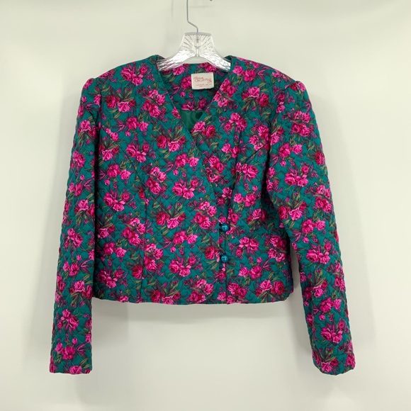 Petite Lanz Jackets & Blazers - Lanz Vintage Quilted Floral Cottagecore Pink Green Jacket, Size S